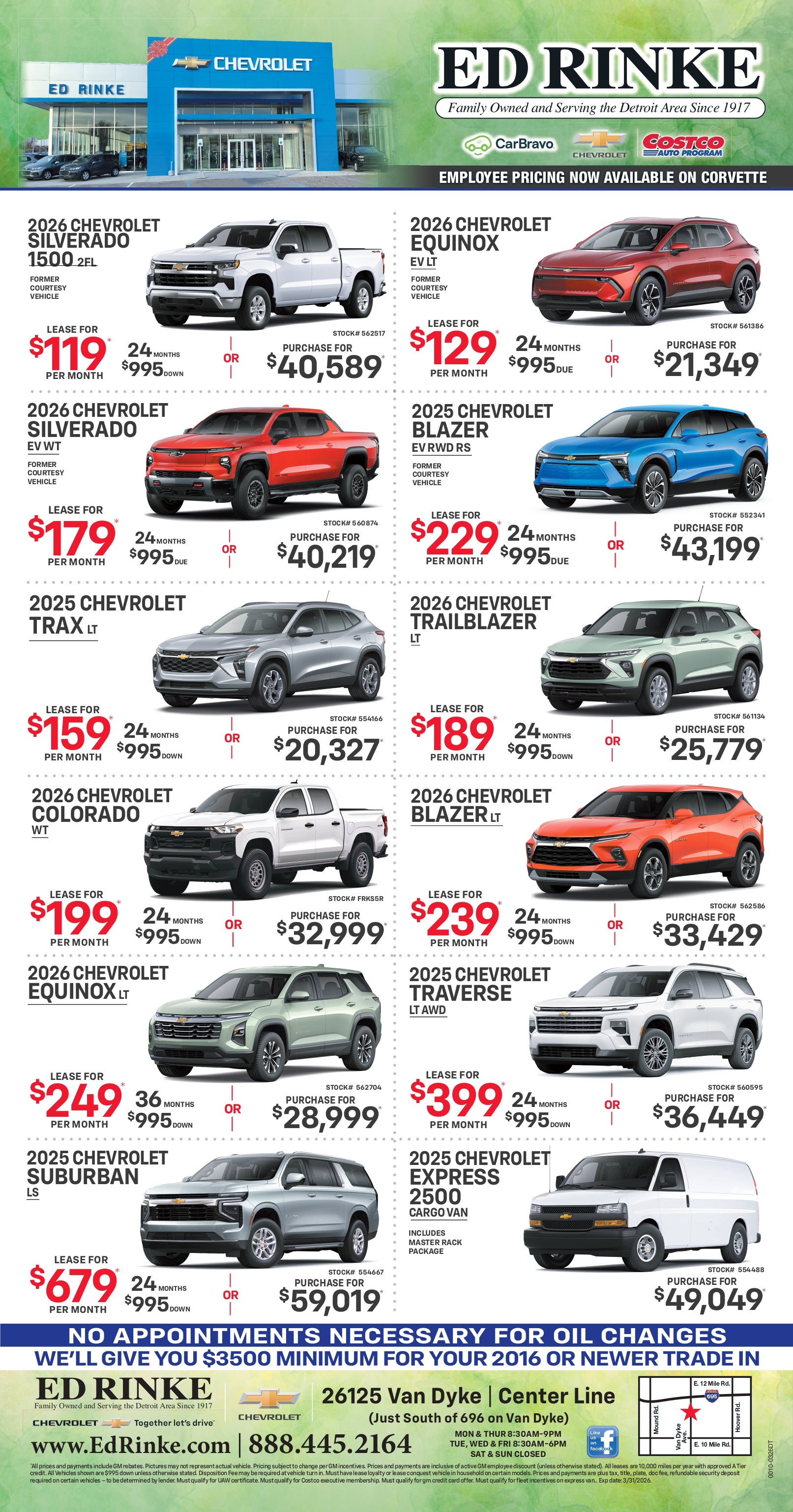 Weekly ad specials at Ed Rinke Chevrolet Buick GMC in Center Line MI